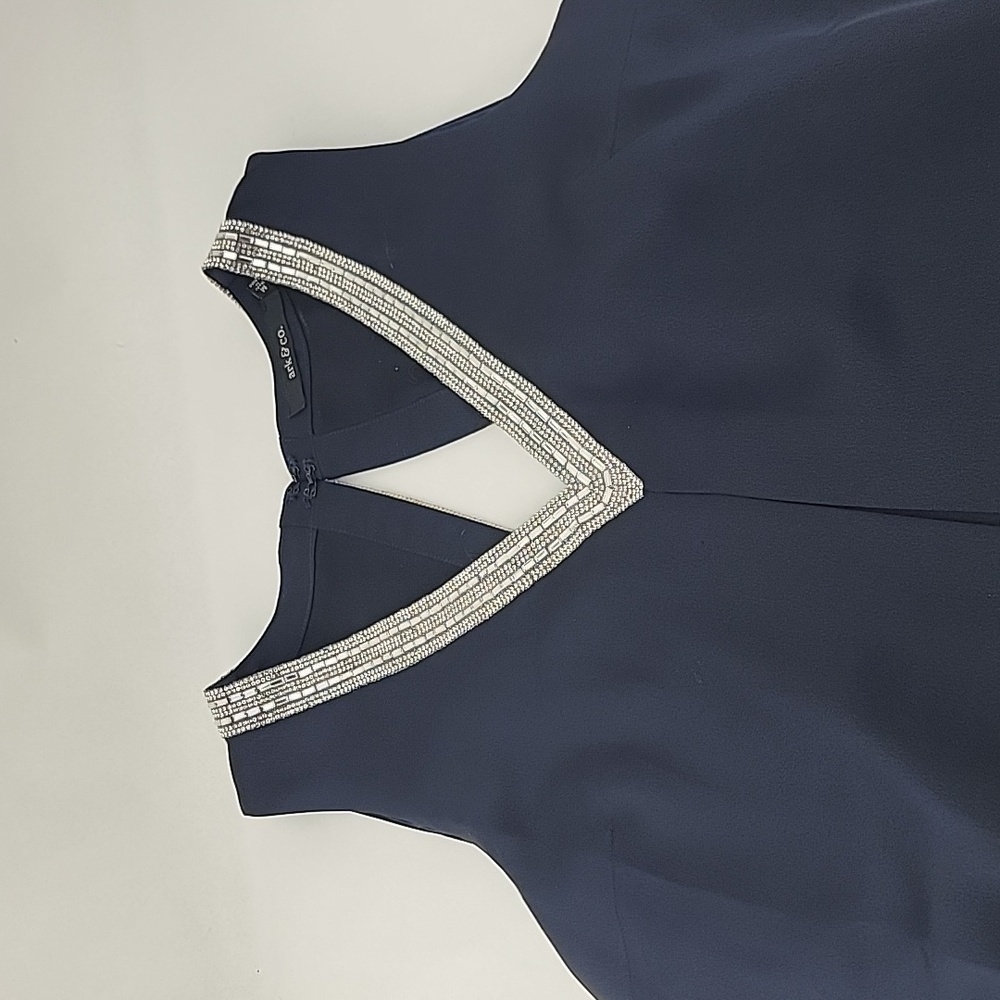 Navy Blue Cocktail Dress Siliver Rinestone Vneck Ark Co Size M - Picture 8 of 10